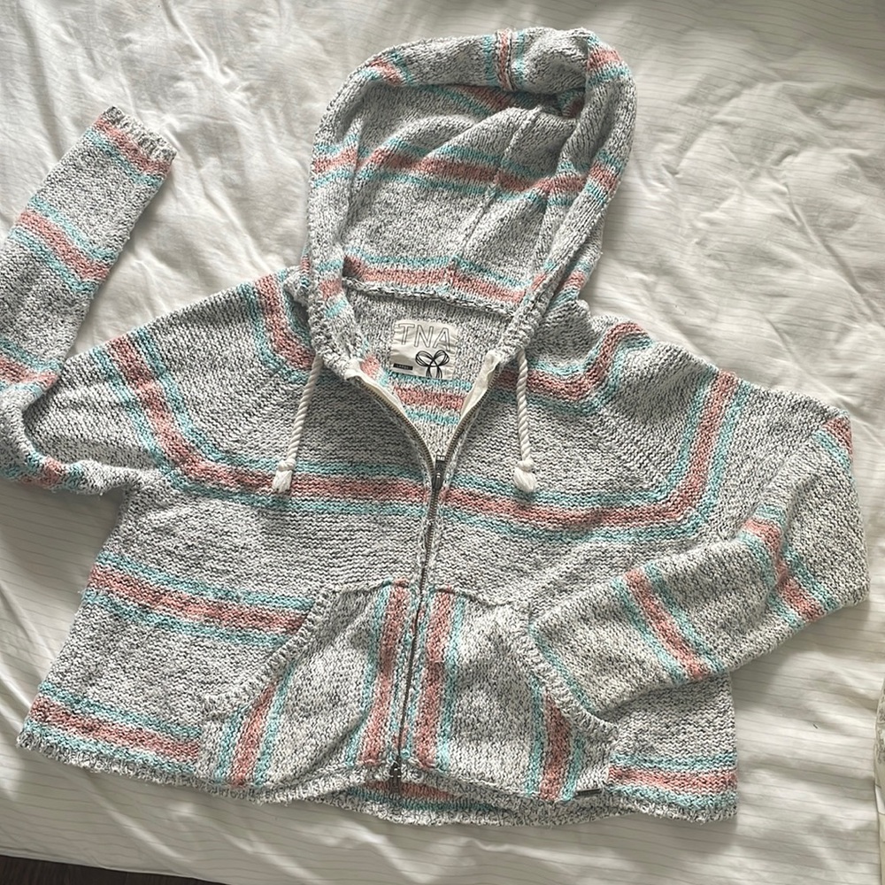 Y2k TNA chunky knit cropped zip up hoodie
